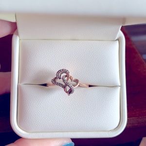 Size 7 Rose Gold Double Heart Diamond Promise Ring